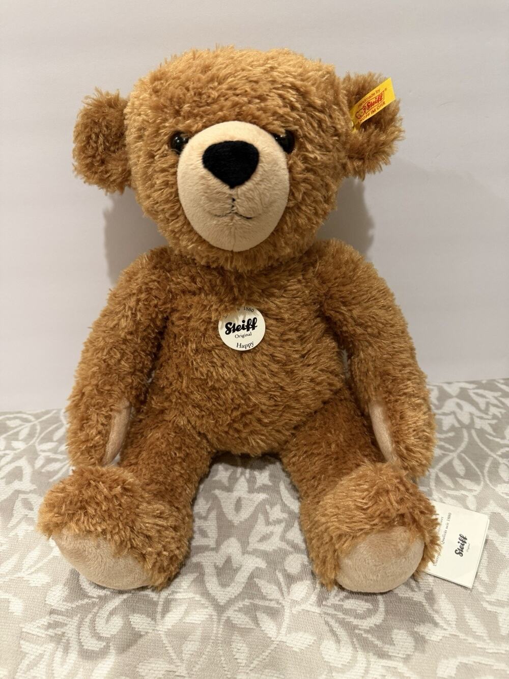 Steiff Happy Teddy Bear #012617 Brown NWT Tags Button In Ear - Retired - Hangtag